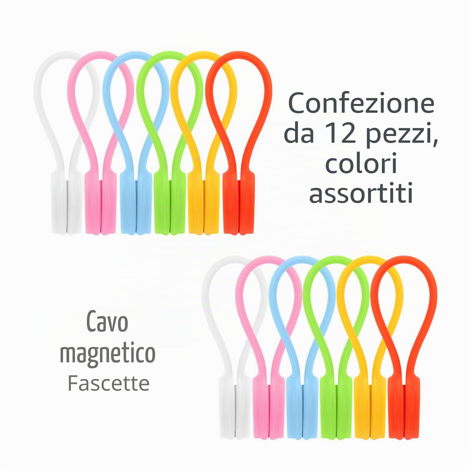 12 Pcs Reusable Silicone Magnetic Cable Ties Cable Organizer Bookmarks Fridge Ma