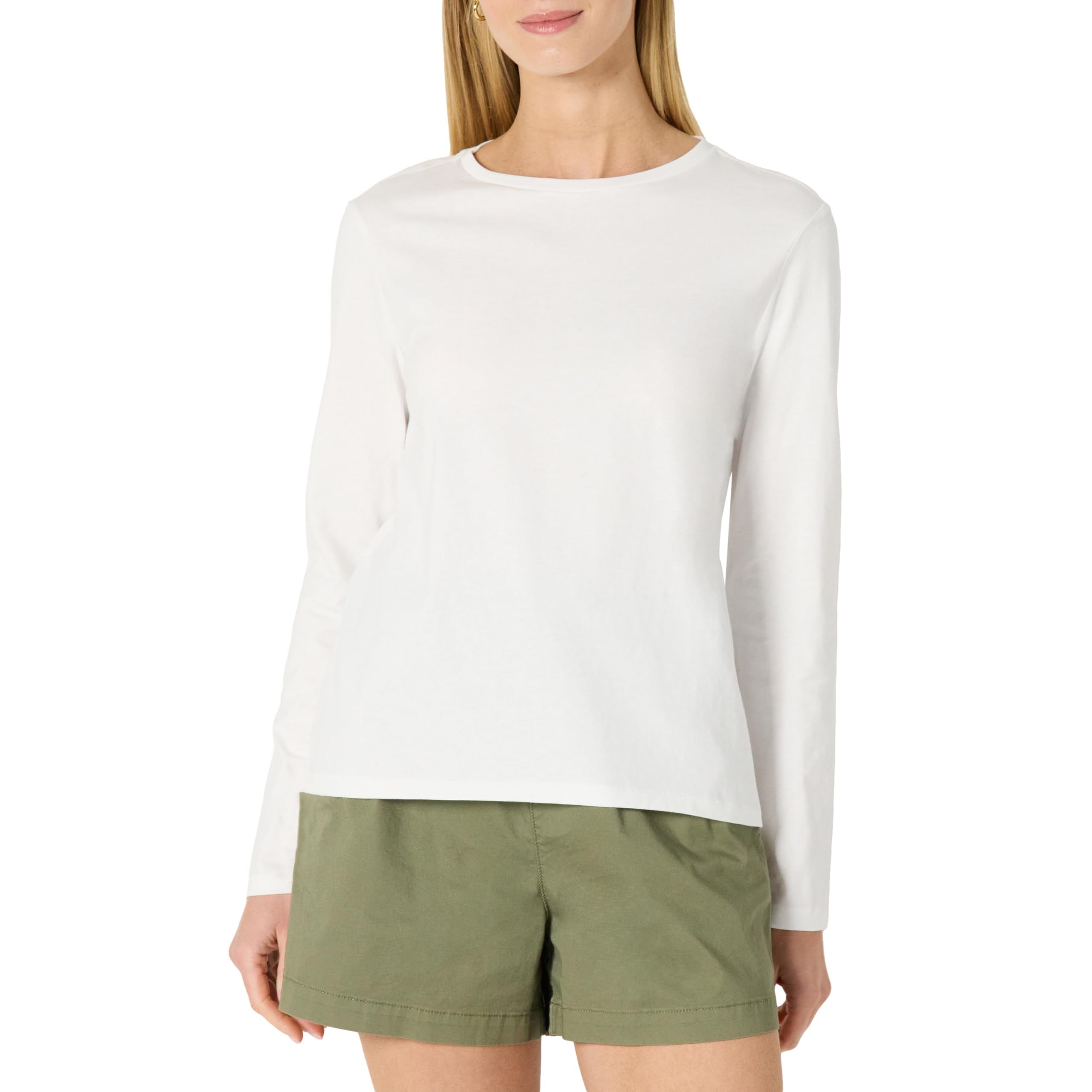 Amazon Essentials Womens 100% Cotton Regular-Fit Long-Sleeve Crewneck T-Shirt