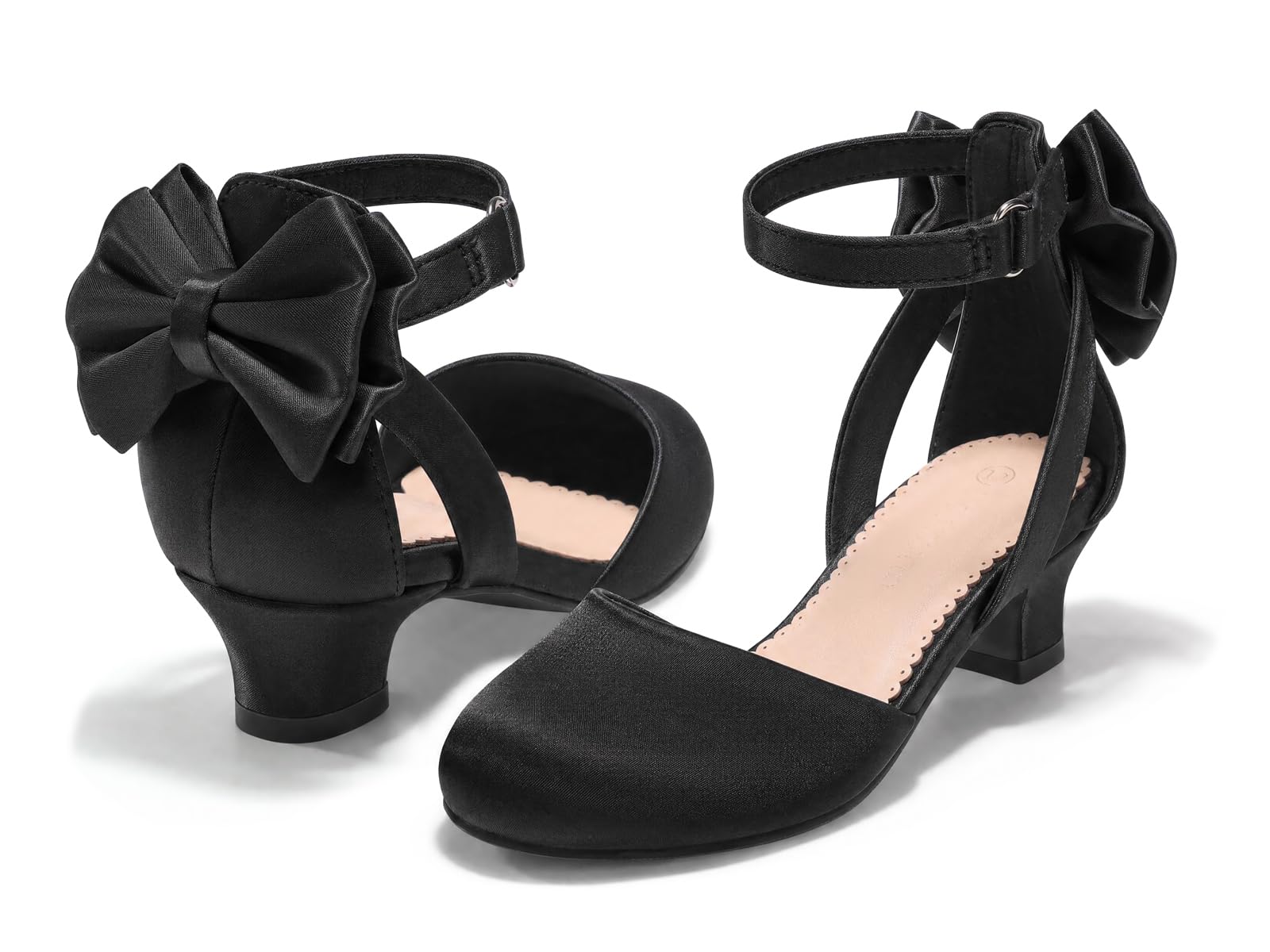 Coutgo Girls Dress Shoes Flower Girl Shoes with Cute Bow Closed Toe Chunky Heel 