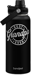 Grandpa Gift from Kids, Insulated Stainless Steel Water Bottle 32oz, Best Grandpa Ever, Vacuum Chug Lid Travel Tumbler for Men Granddad Papa, Gift for Birthday Christmas Fathers Day