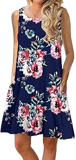 Women’s Floral Sleeveless Swing Dress with Pockets Casual Summer A Line Tank Dress