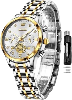 OLEVS Women Watch Multifunctional Two Tone Watch Fashion Business Analog Quartz Ladies Watch Stainless Steel Waterproof Diamond Watch for Women