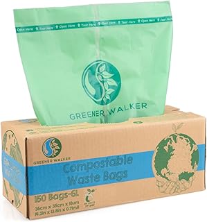Greener Walker 6L-150Bags 100% Compostable Biodegradable Bin Liners 6L/10L/30L Food Waste Bags with EN13432 Certificate Caddy Kitchen Bin Liners
