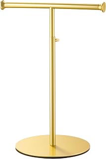 niffgaff T Bar Purse Display Stand, Adjustable Tabletop Bag Holder | Gold T Bar Display Tree for Bags, Lanyards, Long Necklaces & Jewelry, Adjustable Height with Wide Base and Non-Slip EVA Pad