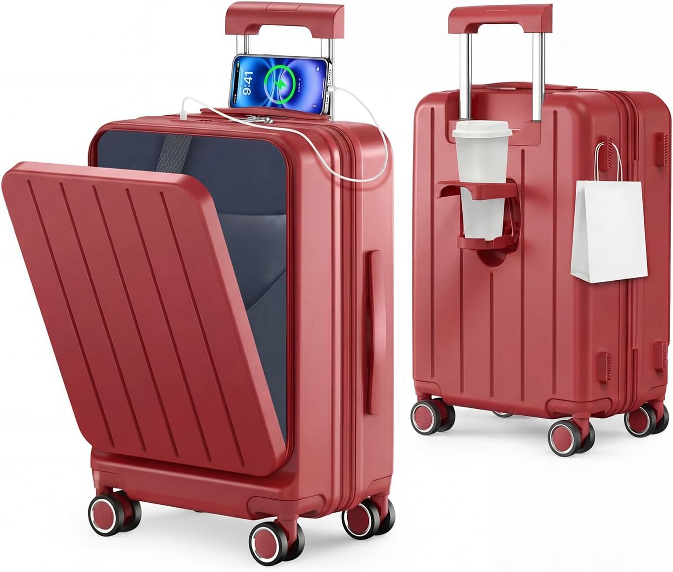 BARGOHOY Suitcase, Extendable Function, Front Opening, Carry-On Compatible, Carr