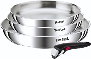 Tefal Ingenio Emotion – Set of 3 Frying Pans, Stainless Steel, Uncoated