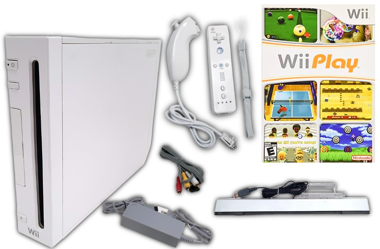 Wii Nintendo Console Bundle + Wii Play Multi-Game Disc | White RVL-001 System Al