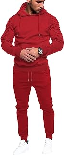 COOFANDY Chándal de 2 piezas con capucha para hombre, conjunto deportivo casual para correr, Rojo -, Small