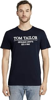 TOM TAILOR Men's T-Shirt with Logo Printed in Organic Cotton