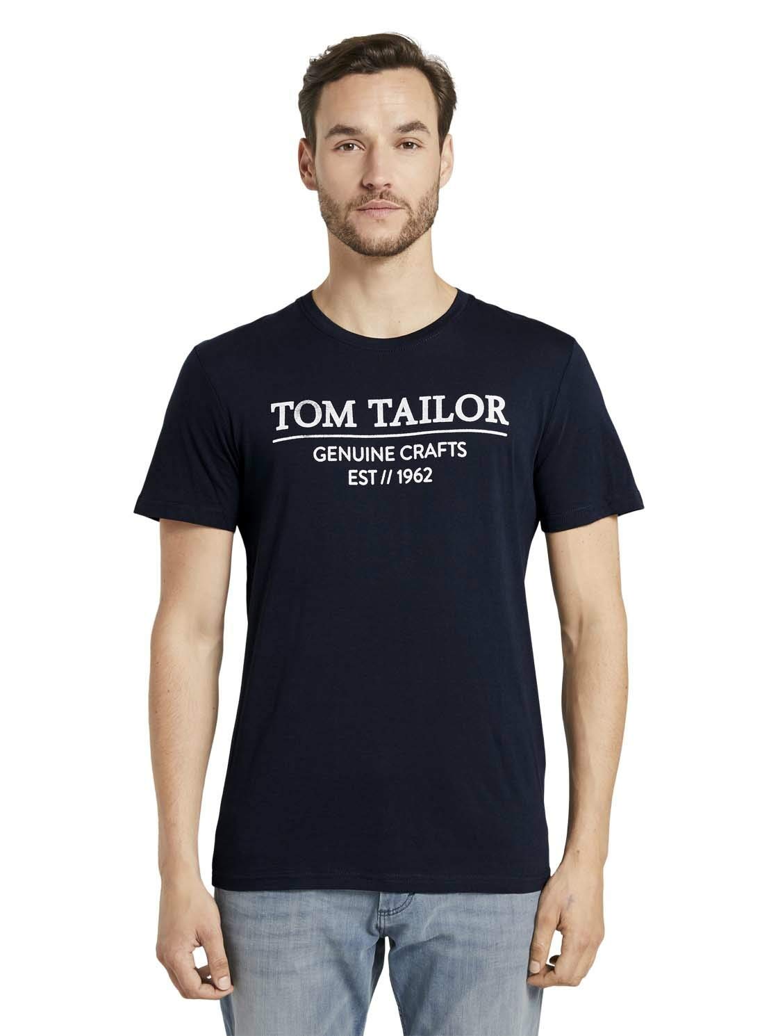 TOM TAILOR Men's T-Shirt with Logo Printed in Organic Cotton