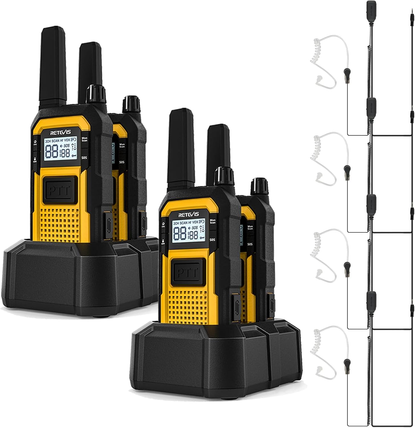 Retevis RB48 Waterproof Walkie Talkies Long Range with Earpiece(4 Pack) | IP67, 