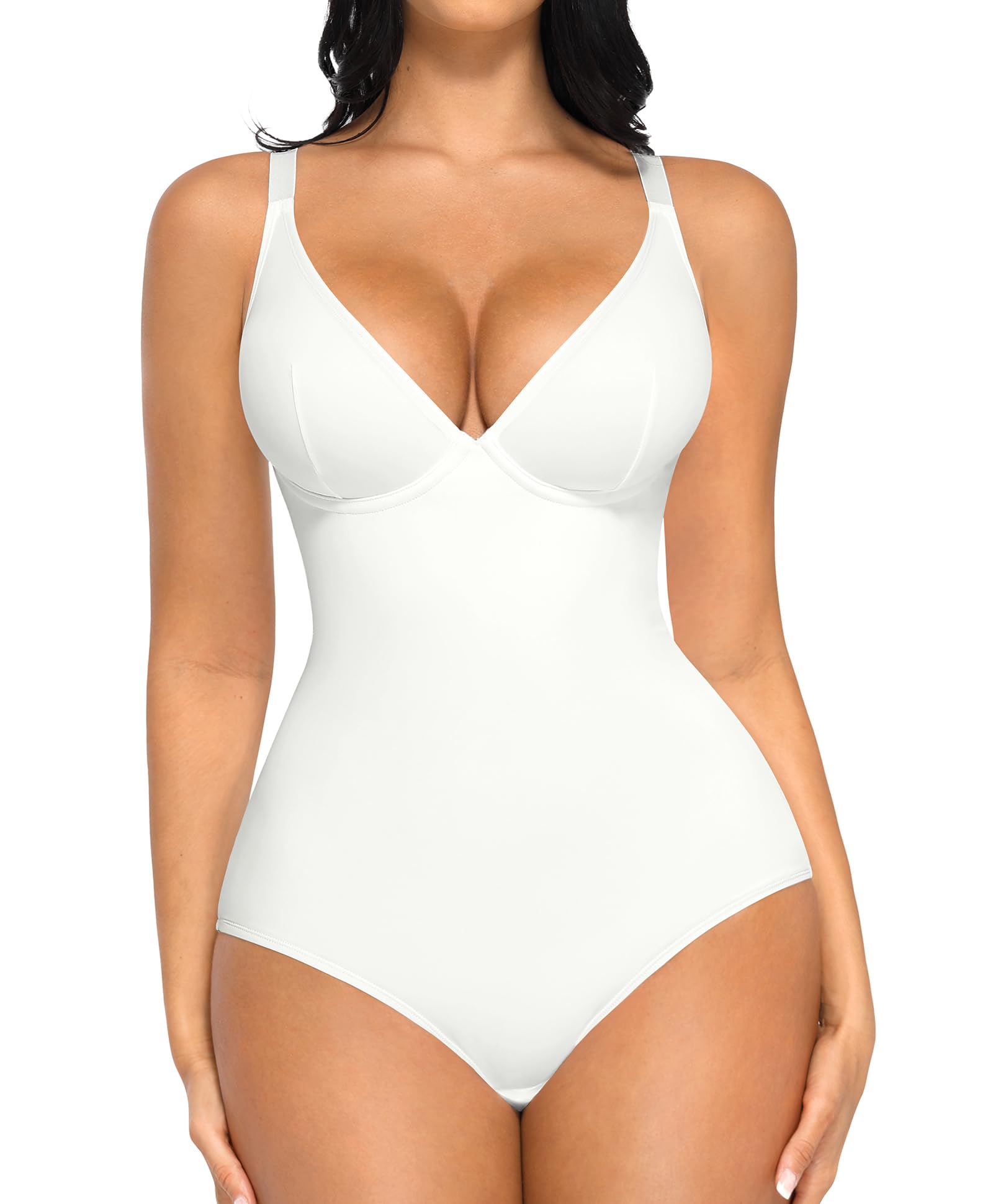 FeelinGirl Deep V Neck Shapewear Bodysuit Women Tummy Control Body Suits