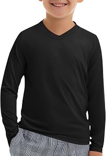 Haloumoning Boys Long Sleeve T-Shirts, Dry Fit, Athletic Teens Kids Teen T-Shirt with V Neck, Comfortable 5-14 Years