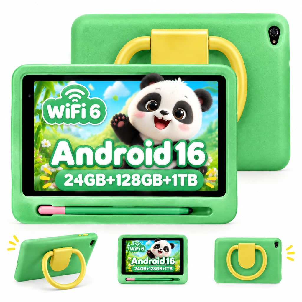 Kids Tablet with Shockproof Case Stylus, Android 16 Tablet for Kids, 24GB RAM 12