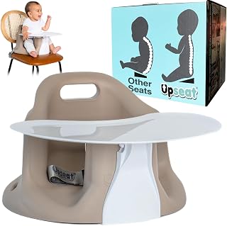 Upseat – The Original Ergonomic Baby Floor &amp; Booster Seat with Tray, Developed with Physical Therapists for Upright Posture &amp; Healthy Hip Development, 4–24 Months, Extra-Large Tray (Taupe)