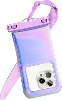 Foweroty Floatable Waterproof Phone Pouch Case for iPhone 17 16 Pro Max/15/14/13/12, IP68 Travel Cellphone Dry Bag Beach Cruise Ship Essentials Bags with Crossbody Lanyard, Iridescent Purple - 7″