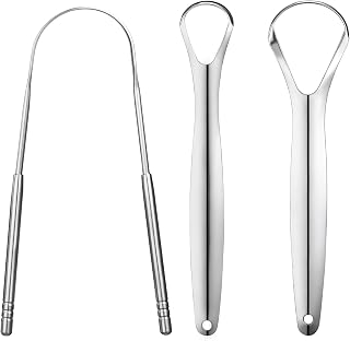 Metal Tongue Scraper for Adults, 3 Pcs Stainless Steel Tongue Cleaner Set | Double Sided Heads, Smooth Rounded Edges, Grip Handles, Wide Curved Head, Rust Resistant, Lightweight For Travel, Quick Rinse