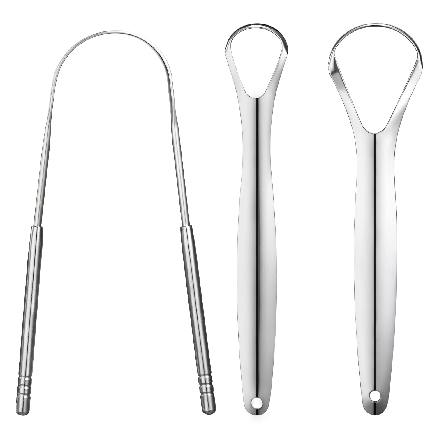 Metal Tongue Scraper for Adults, 3 Pcs Stainless Steel Tongue Cleaner Set | Doub