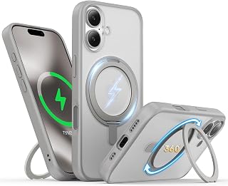 for iPhone 17 Case 6.3-Inch with Magnetic 360° Ring Stand Compatible with MagSafe Frosted Matte Shockproof Protective Phone Cover 6.3" 2025, Gray
