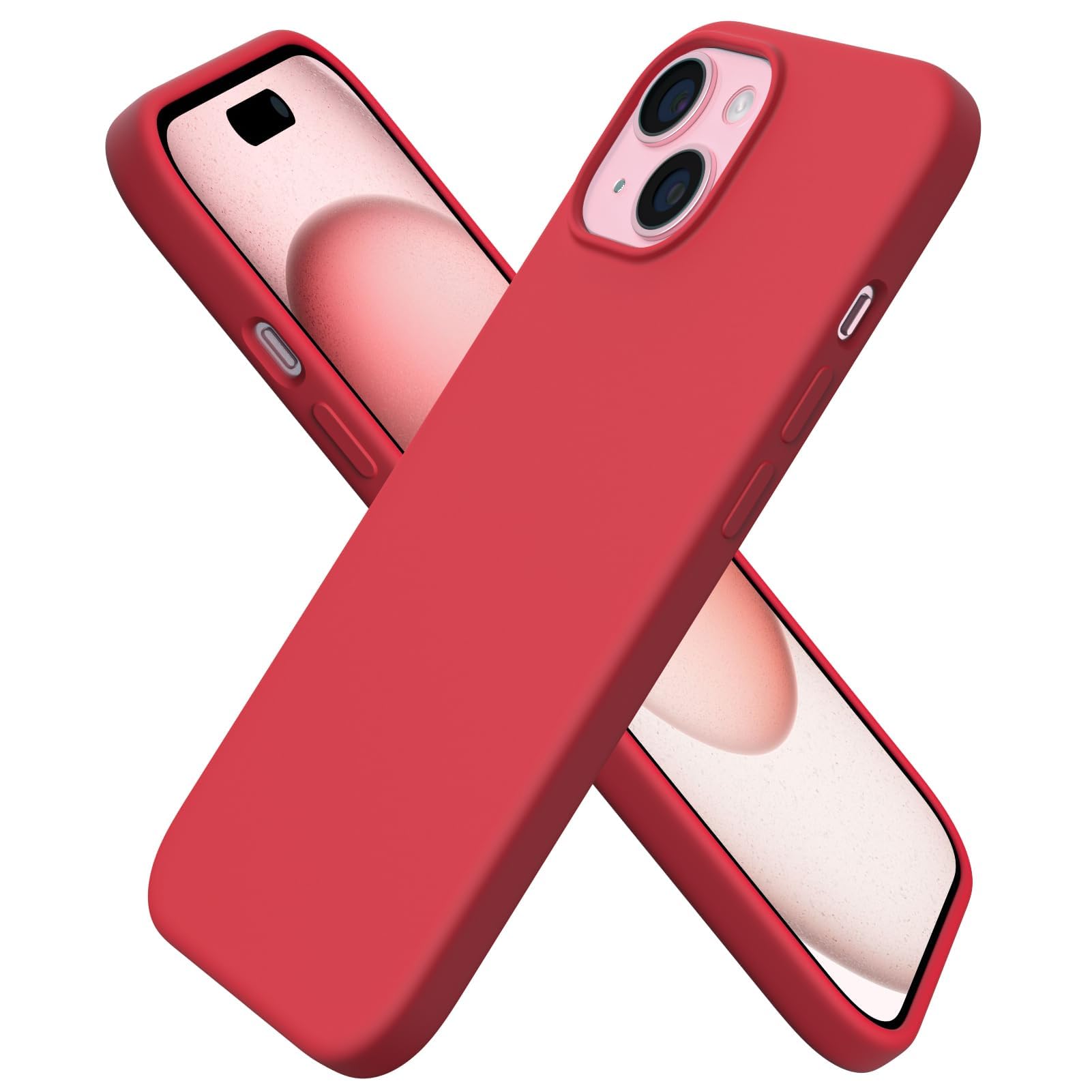 ORNARTO Compatible with iPhone 15 Case 6.1", Liquid Silicone Slim Cover Red