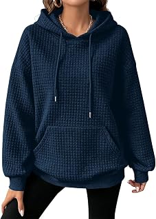 Womens Oversized Waffle Knit Hoodie Casual Long Sleeve Pullover with Pocket