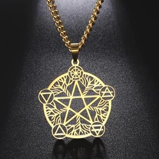 Stainless Steel Wicca Pentagram Pendant Celtic Star Moon Pagan Necklace Good Luck Charm Jewelry for Men