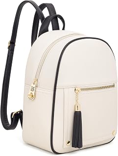Medium Backpack Purse for Women Anti Theft Backpack with Secured Zipper & Tassel, Mini Beige & Black, M, Classic