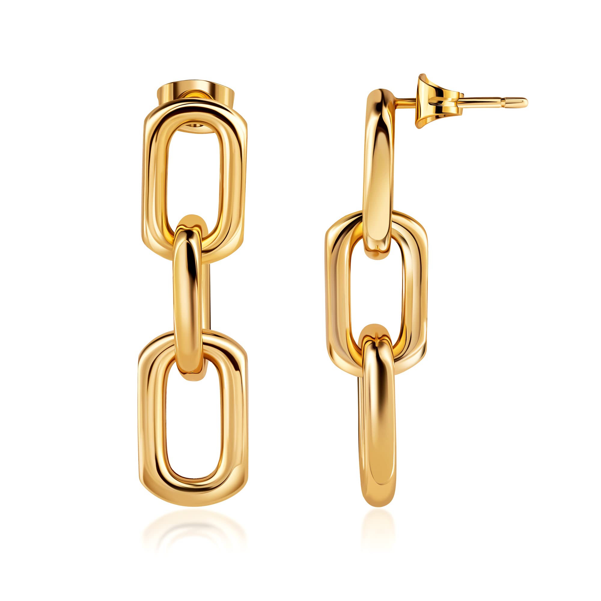 Barzel 18K Gold Plated Symmetrical Drop Chain Earrings for Women - Made in Brazi