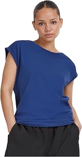 URBAN CLASSICS Women's Rolled Sleeve T-Shirt, Women's Short Sleeve Cotton T-Shirt, Round Neck and Rounded Shoulders Tee Shirt