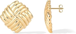 PAVOI 14K Gold Plated Chunky Vintage Earrings for Women - Trendy Textured Ribbed Knot Geometric Triangle Rope Button Seashell Wing Dangle Drop Stud Earring