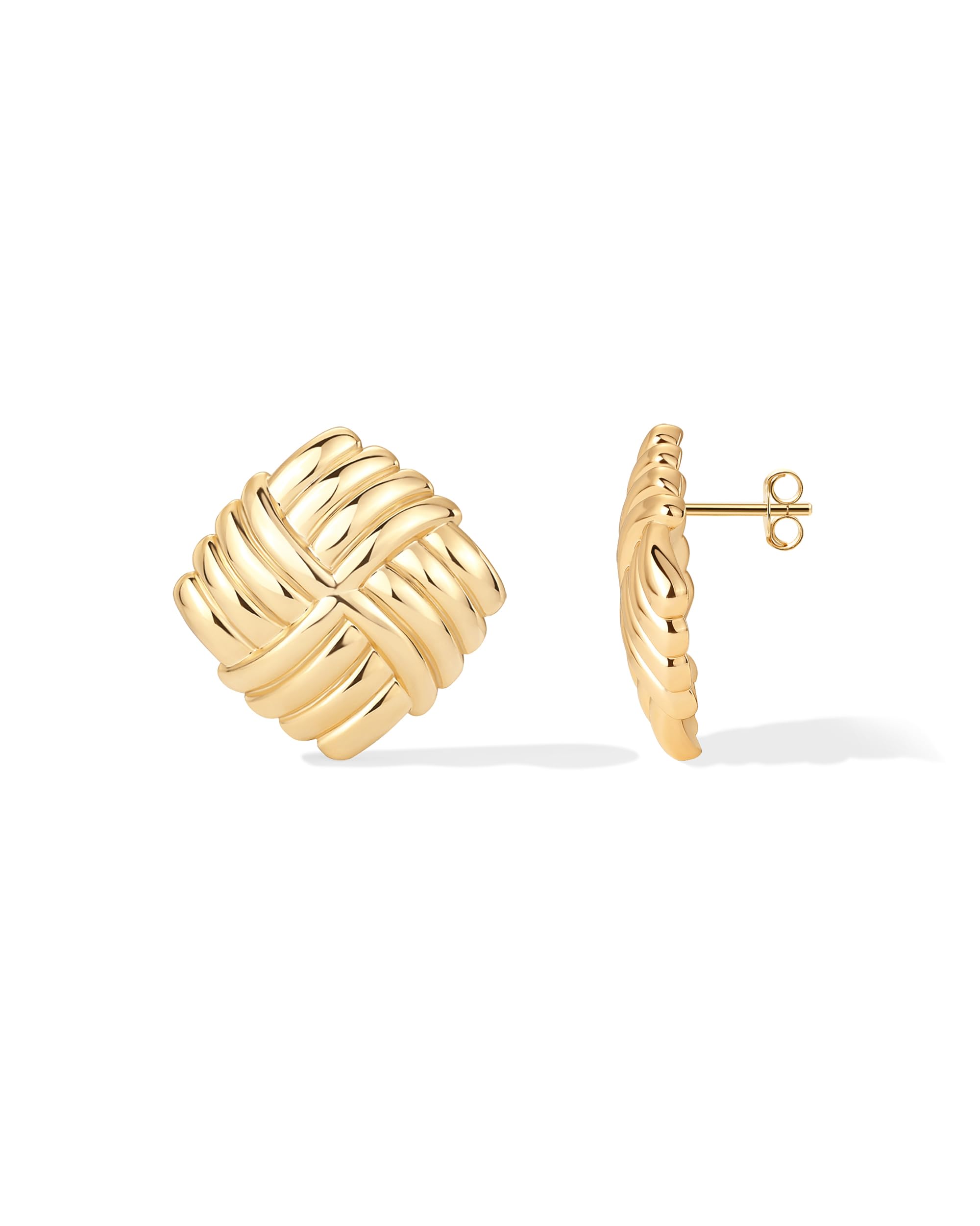 PAVOI 14K Gold Plated Chunky Vintage Earrings for Women - Trendy Textured Ribbed