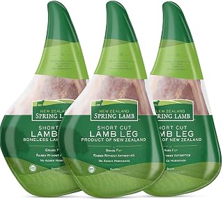 [Pack of 3] Halal New Zealand Spring Lamb Short Cut Leg – Bone-In, Grass-Fed, Approx. 15 lbs Total – No Added Hormones or Antibiotics – Ships Frozen in Insulated Box