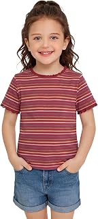 Haloumoning Toddler Baby Girls Striped Short Sleeve T-Shirts Kids Ribbed Knit Ruffle Trim Tops Tees Blouse 9M-8Y