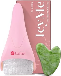 BAIMEI IcyMe Ice Roller for Face & Gua Sha Set, Depuff & Migraine Relief | Cooling Smoothing Guasha Tool for Face & Ice Roller,Daily Beauty Skincare Tool for Home Spa, Self Care Gifts for Women-Pink