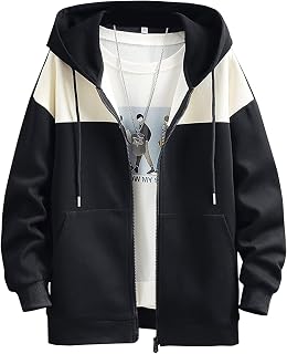 [Bligo] Men's Hoodie L-4XL Zip Hoodie with Pockets Stylish Hooded Casual Color Block Comfortable Front Opening Full Zip Trainer Popular Sweatshirt Loose ZIP Jacket Spring Autumn Winter Clothing