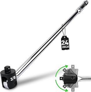 24-Inch 3/8" Drive Heavy Duty Breaker Bar with Flex Head | Spring-loaded Detent Ball, Cr-V Steel, Ergonomic Handle, Ideal for Industrial, Construction, and Mechanic Tasks