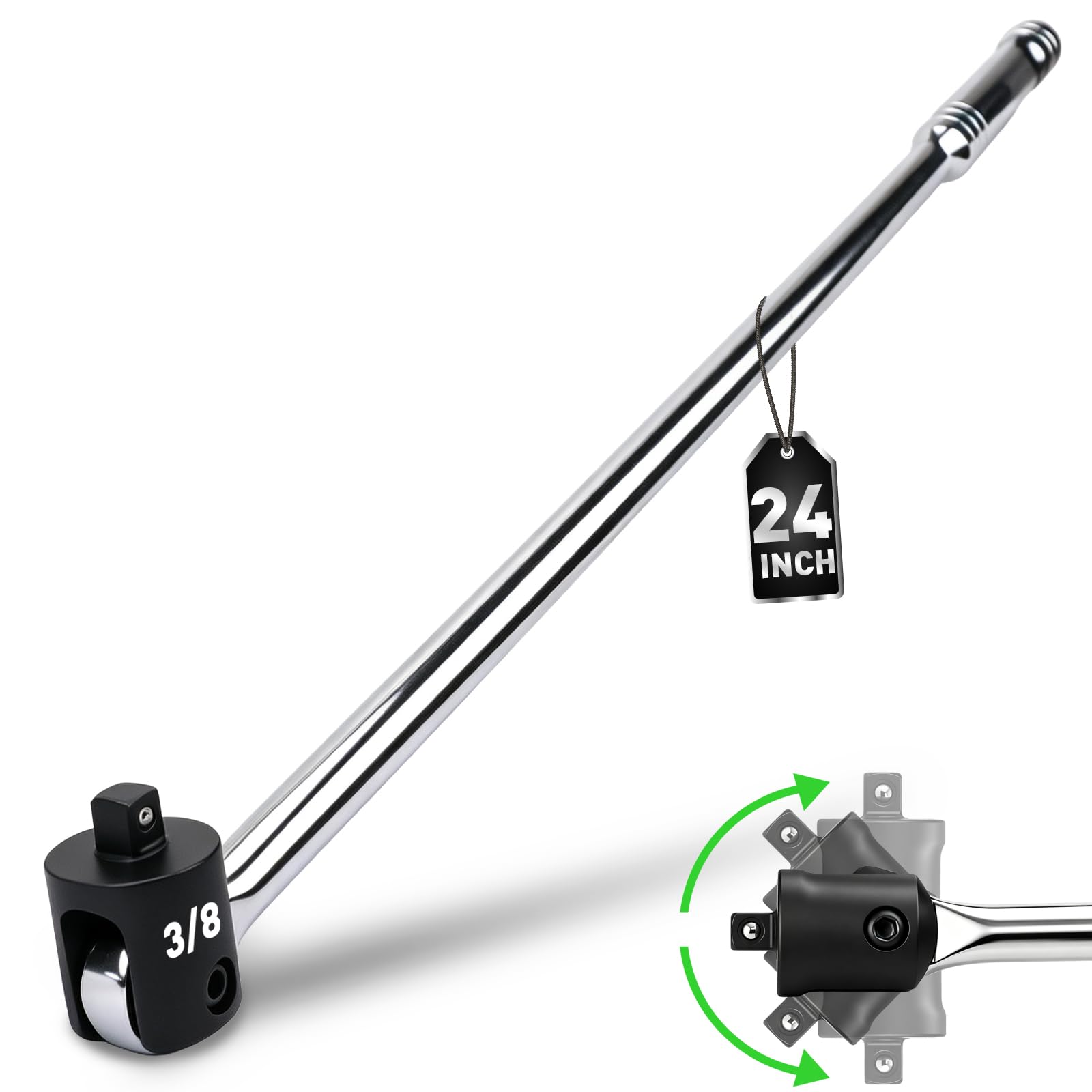 24-Inch 3/8" Drive Heavy Duty Breaker Bar with Flex Head | Spring-loaded De