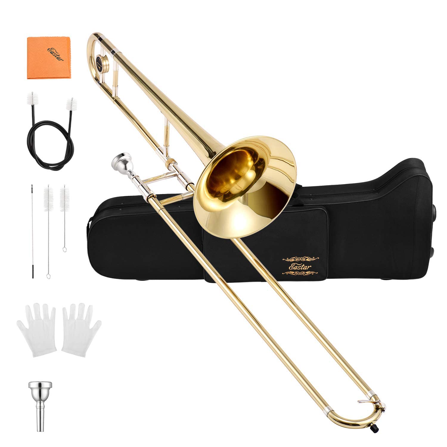 Eastar Bb Tenor Slide Trombone Beginner Student, Golden Brass Kit, ETB-330