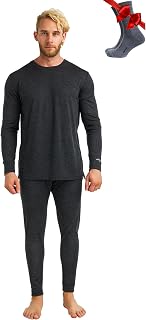 100% Merino Wool Base Layer Men Set - Thermal Underwear Mens + Hiking Socks