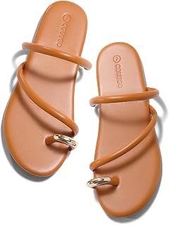 Coutgo Women Flat Sandals Square Strap Open Toe Flip Flops Toe Ring Summer Shoes