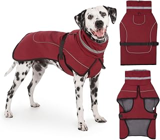Waterproof Dog Coat Winter Jacket Warm Dogs Coats with Collar Fleece Coats Waterproof Reflective Hiking Coat Adjustable Dog Raincoat Winter Jacket for Small Medium Large Dogs