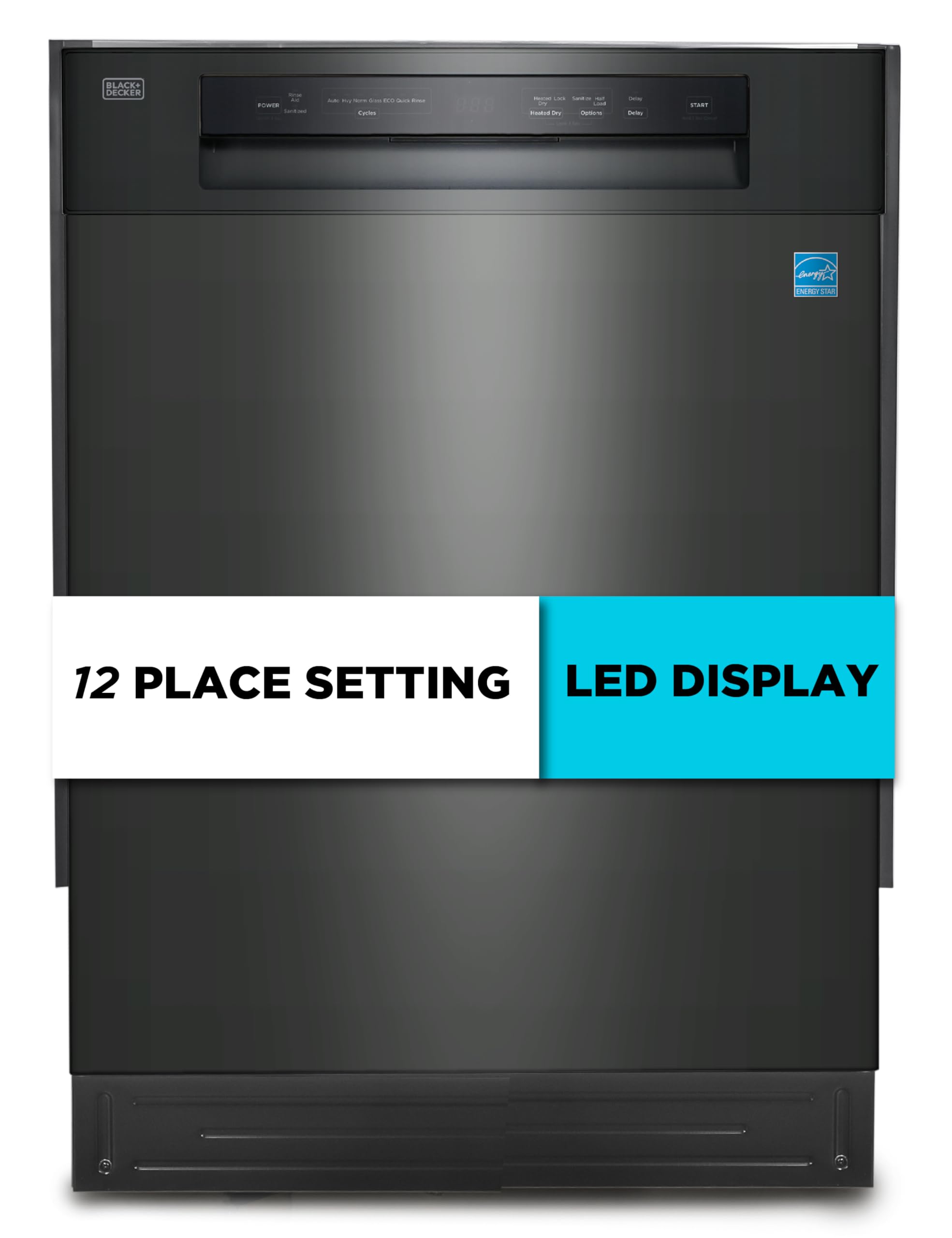 BLACK+DECKER 24" Built-In Dishwasher, Energy Star, BDW100MB, Black | 12-Place Se