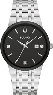 Bulova Mens Modern Quartz Watch with 3 Hands Calendar Stainless Steel Gold Tone Diamond Dial