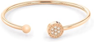 Tommy Hilfiger Jewelry Women's Stainless Steel Open Bangle Bracelet Embellished with Crystals - Available in Silver, Gold or Carnation Gold Version