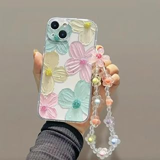 Compatible with iPhone 14 Pro Max Case with Cute Colorful Retro Oil Painting Flower Glossy Pattern Simple Bracelet Case for Soft TPU Slim Protection Case for iPhone 14 Pro Max