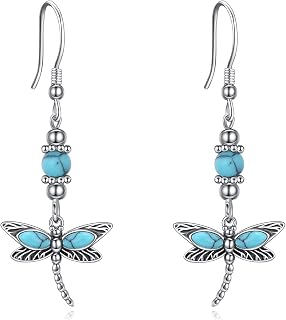 AOBOCO Turquoise Dangle Earrings Sterling Silver Western Bohemia Jewelry