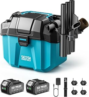 Seesii 21V Cordless Shop Vacuum Wet and Dry, 2.6 Gallon Vacuum Cleaner | 2 x 4.0Ah Batteries & Charger, HEPA Filter, Brushless Motor with Dual Suction Modes Portable Shop Vac for Garage Car Workshop