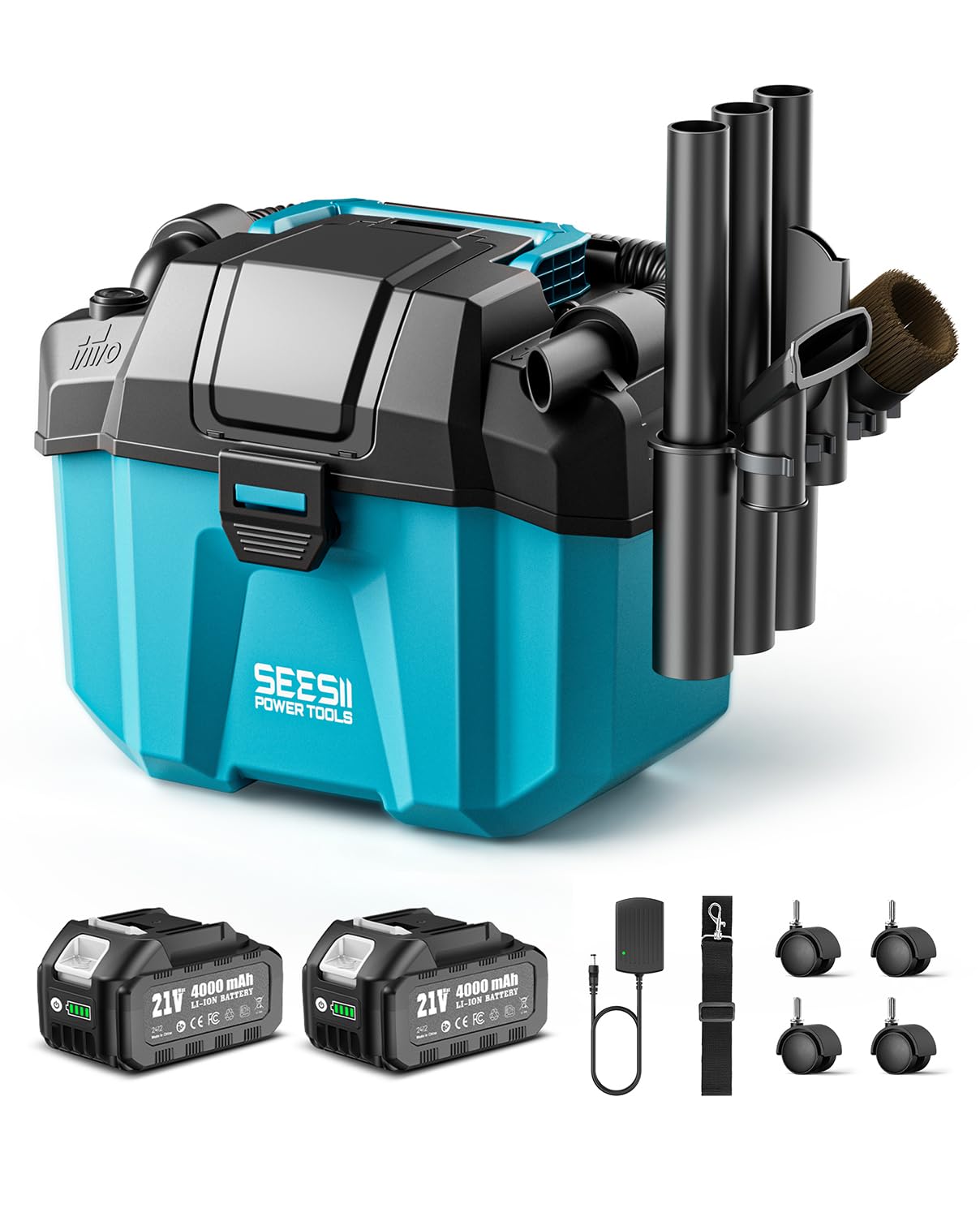 Seesii 21V Cordless Shop Vacuum Wet and Dry, 2.6 Gallon Vacuum Cleaner | 2 x 4.0