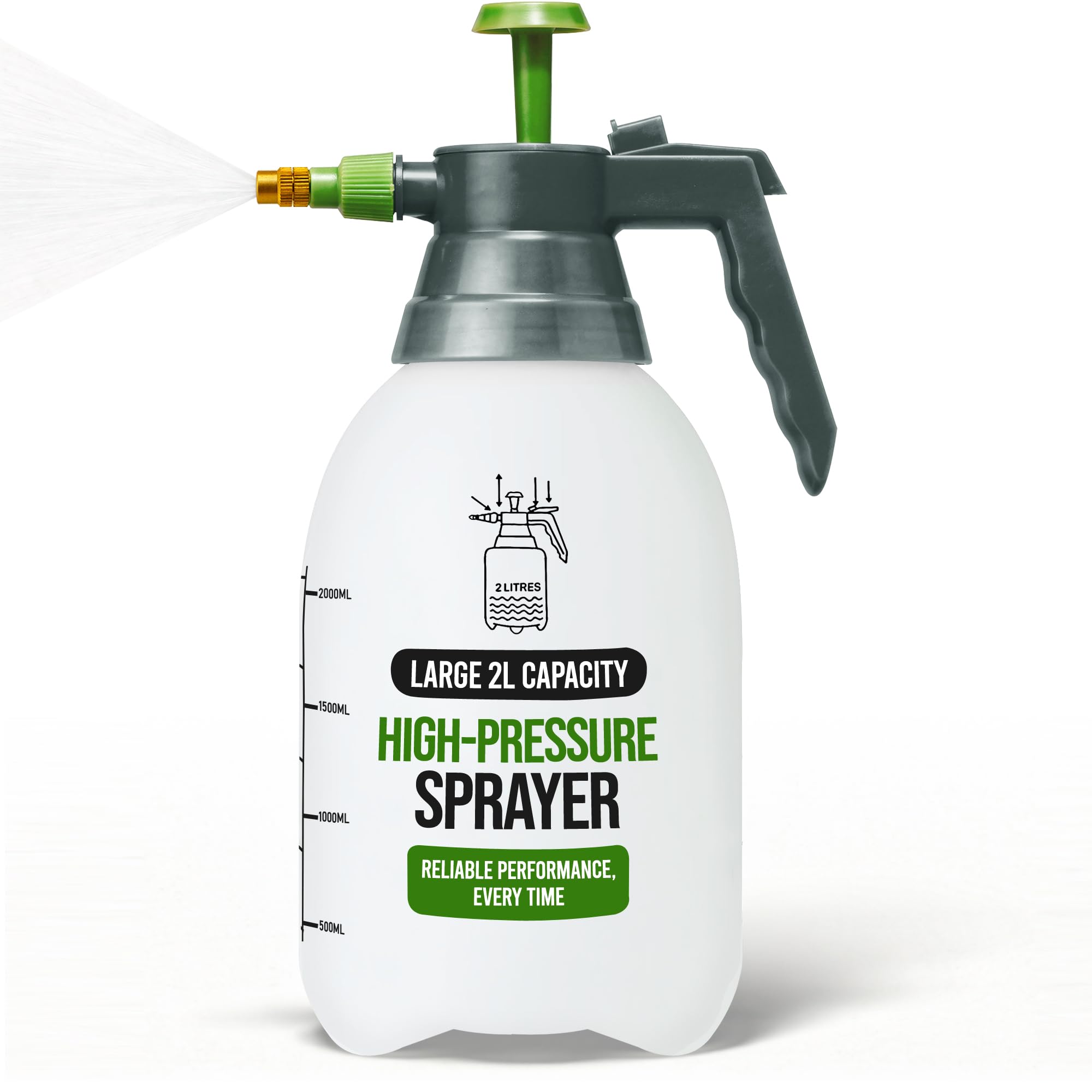 G4GADGET 2L Pressure Sprayer Pump Spray Bottle with Adjustable Brass Nozzle – He