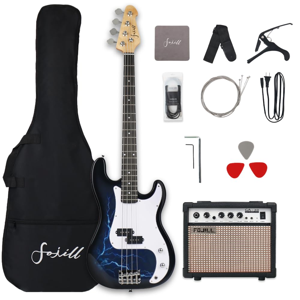 Fojill Full Size 4 Four String Electric Bass Guitar 20W Amplifier Amp Right Hand